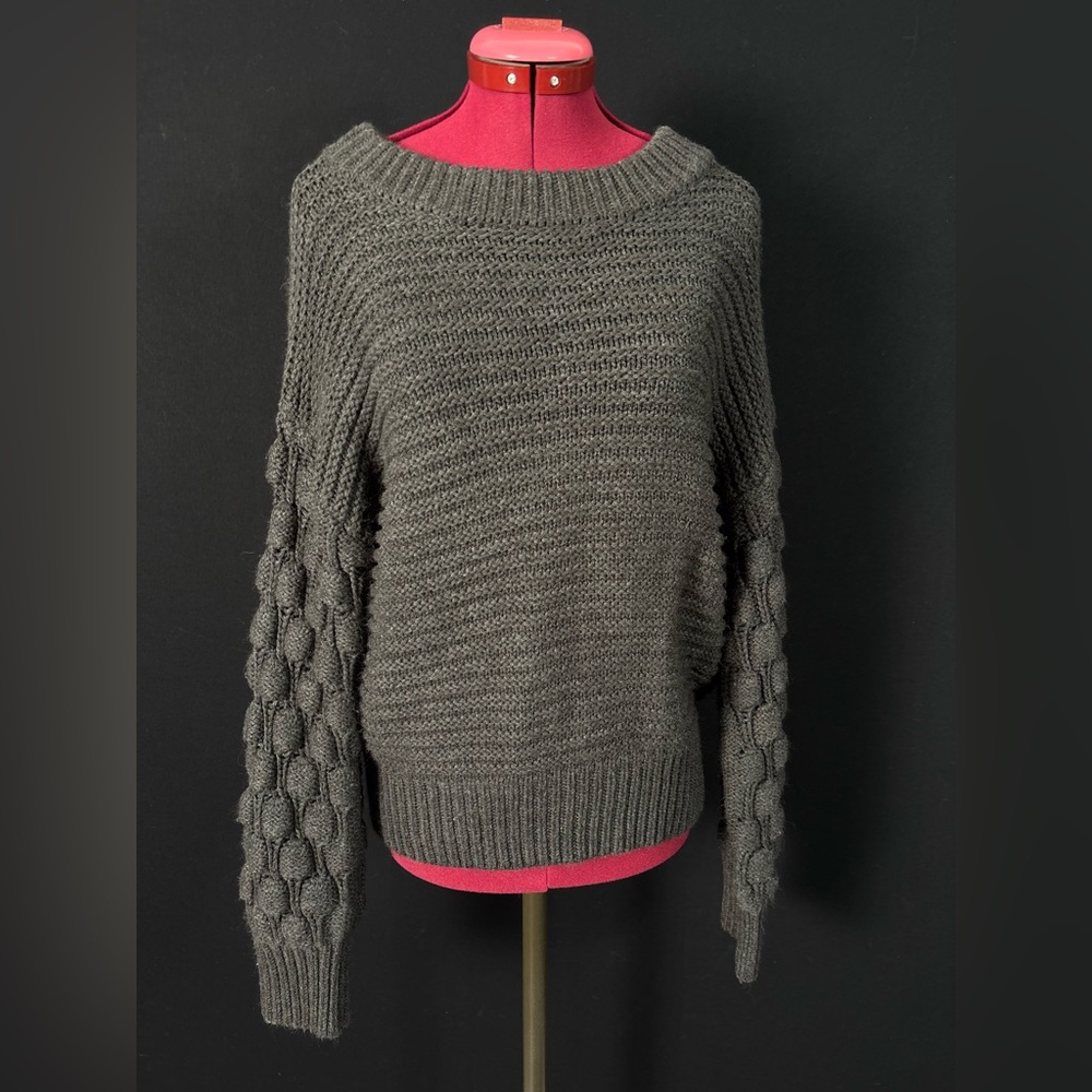 Elodie Charcoal Knit Bubble Sleeve Sweater